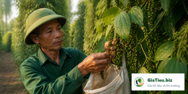 Kỹ thuật thu hoạch tiêu chín đồng đều để giảm hao hụt sau phơi