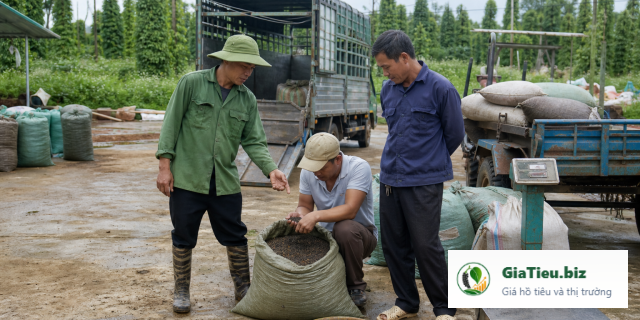 Đối chiếu điều kiện thu mua tại điểm cân hồ tiêu
