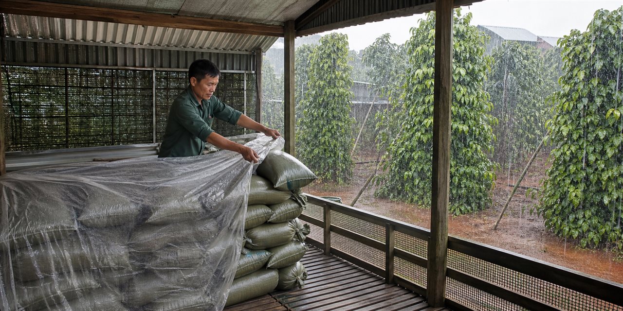 Mùa mưa và rủi ro độ ẩm: hồ tiêu cần bảo quản ra sao?